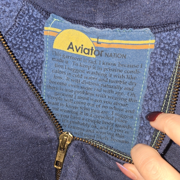 Aviator Nation Blue Zip-Up Hoodie with coloful Stripe! - Picture 5 of 11